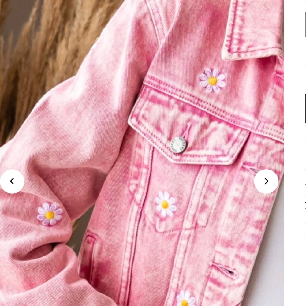 Veveret Daisy Print Button Up Pink Boutique Denim Jacket, Medium - Picture 4 of 15
